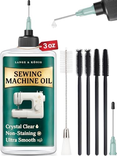 Lange & König 3.4 Oz Sewing Machine Oil Set Including 1" & 1.5" Precision Oil Applicators & 5X Specialized Deep Cleaning Brushes - Sewing Supplies, Sewing Products (Crystal Clear)