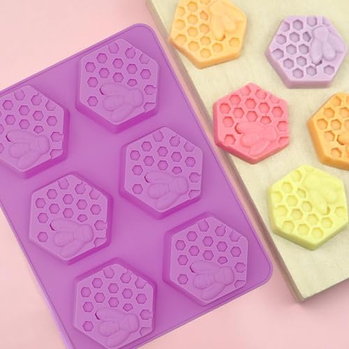 2 Pcs Honeycomb Soap Molds Bee Honey Silicone Molds Cake Molds Beehive Chocolate Mold Set for Home Handmade DIY Candle Muffin Baking Tray Lotion Bars Wax Melts Beeswax Tool (Purple)