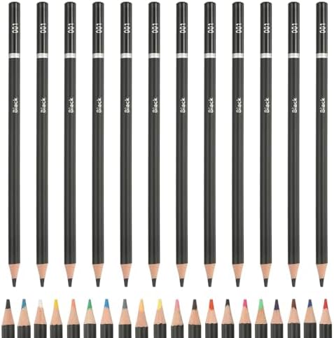 PATIKIL Colored Pencils, Black Color Drawing Pencils with Oil-Based Cores Art Scrapbook Supplies for Adult Coloring Books Artists Beginners Drawing Sketching, 12 Pcs