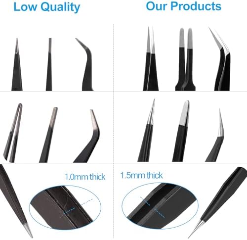 YHYZ 9PCS Precision Tweezers Set, Premium Anti-Static Stainless Steel Precise Tweezers (Fine, Curved, Flat), for Craft, Electronic, Soldering, Model, Hobby, Jewelry Making, Laboratory