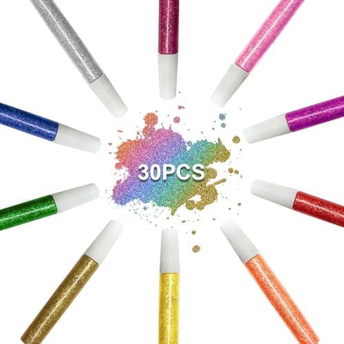 Mesen 30 Pack - Non-Toxic Washable Glitter Glue Stick Set, DIY Arts & Crafts Glitter Pens, Glitter Glue Gel Pens for Art Projects, Grad Caps Assorted Colors Glue Stick, Decorating Supplies