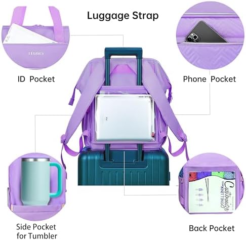 Leudes Knitting Bag Backpack, Yarn Storage Organizer Large Crochet Bag Tote Christmas Gift Yarn Holder Case for Carrying Projects, Knitting Needles (Upgraded Purple)