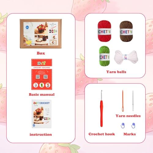 Yarniss Strawberry Coaster Crochet Kit for Beginners w/Video Tutorials
