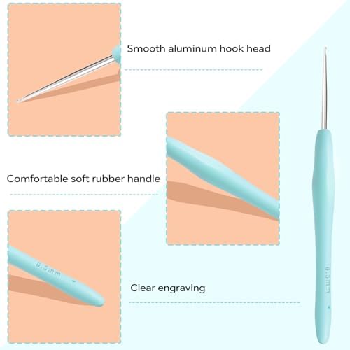 Small Size Crochet Hook Lace Crochet Needle, 0.5mm Crochet Hook, Ergonomic Crochet Hooks，Embroidery Thread Knitting Weaving Tool (0.5 mm)