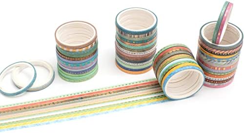 YUBBAEX 60 Rolls Skinny Washi Tape Set Gold Foil Masking Thin Basic Patterns Decorative Tapes for Arts, DIY Crafts, Journals, Planners, Scrapbook, Wrapping