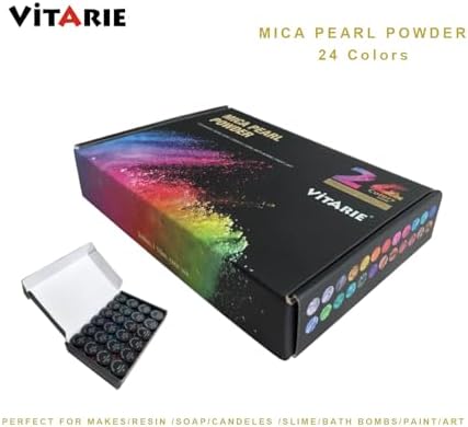 VITARIE Mica Powder for Lip Gloss, Skin, Nails, Soap Making, Bath Bombs, Epoxy Resin, Art Crafts, 24 Colors(0.11oz) Each, Neat Jar Set