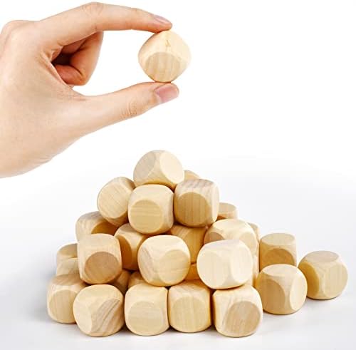Blank Wooden Dice 1 inch 30PCS Unfinished Square Blocks 25mm Small Wood Cubes with Rounded Corners for DIY Craft Projects