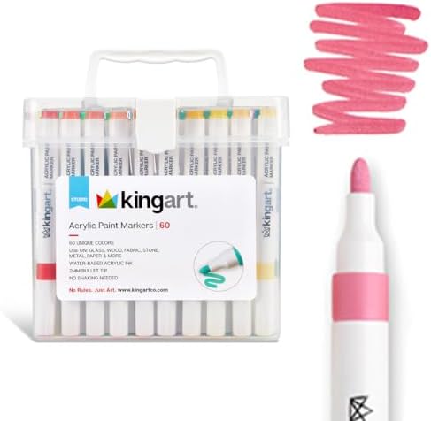KINGART 409-60A Acrylic Paint Markers with Storage Case, 60-Vibrant Colors