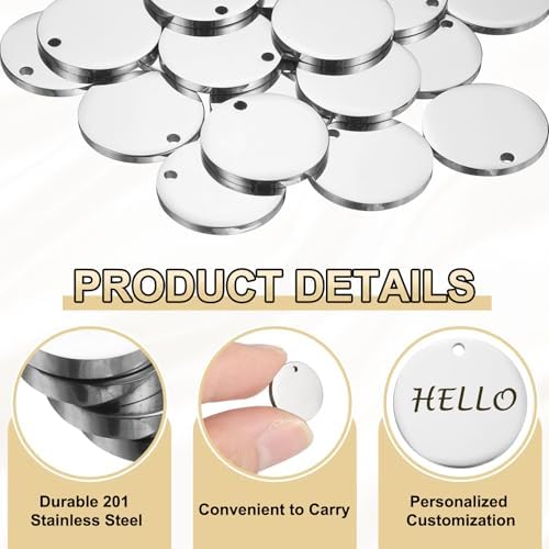 HARFINGTON 10pcs Round Blank Stamping Tag 15mm for Bracelet Crafts Silver