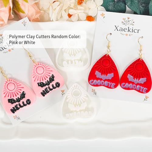Xaekicr Halloween Clay Earring Cutters - Planchette Style Polymer Clay Cutters with Text & Bat Design, Clay Tools for DIY Jewelry Making