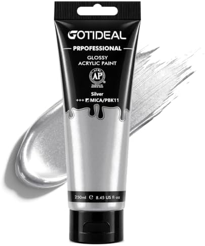 GOTIDEAL Silver Acrylic Paint, 8.45oz/250ml Large Silver Paint