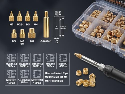 Heat Set Insert Tools kit with 60W Soldering Iron & 380 Pcs Threaded Insert