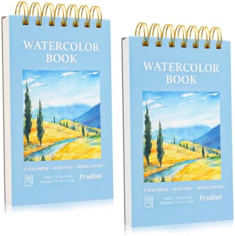 2 Pack Watercolor Paper Pads, 3.5 x 5.5 in, 35 Sheets, 140 Lb Cold Press