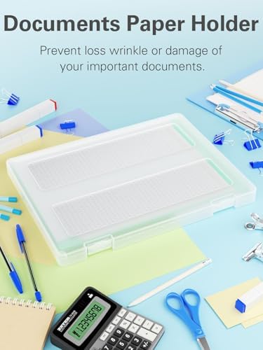4-Pack A4 Plastic Paper Organizer Box, Scrapbook Storage for 8.5” x 11” Letter Papers, Portable Document Holder, Photo Storage Box Sticker Art Supplies Organizers, 12” x 9” Inner Size