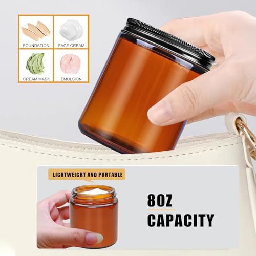 Salzesfalls 16 Pack Dark Amber Candle Jars, 8 oz Glass Jars with Lids