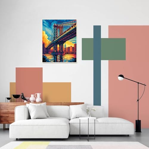 Manhattan Bridge Paint by Numbers Kit for Adults Beginner Sunset Oil Painting Kit Adult Paint by Number Kits on Canvas DIY Painting for Beginners Art by Numbers for Gifts Home Wall Decor 16x20 Inch﻿