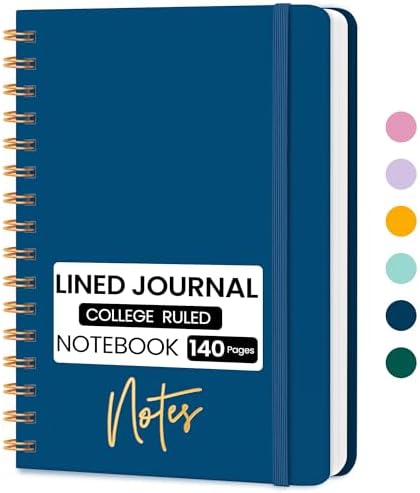 Lined Spiral Journal Notebook, A5 College Ruled Notebook for Note-Taking