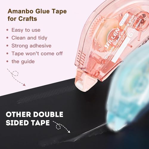 Amanbo 6 Pack Glue Tape for Scrapbooking, Scrapbook Double Sided Tape Roller for Crafts, Total 118 Ft x 0.24 in Tape Runner, Craft Supplies for Scrapbooking, Gift Wrapping and Photo Tape