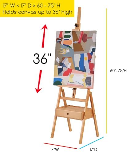 MEEDEN Forward Tilt Studio H-Frame Easel with Art Supply Storage Drawer - Adjustable (58"~75") Solid Beech Wood Easel Stand for Artists, Students and Beginners, Holds Canvas Art up to 37"