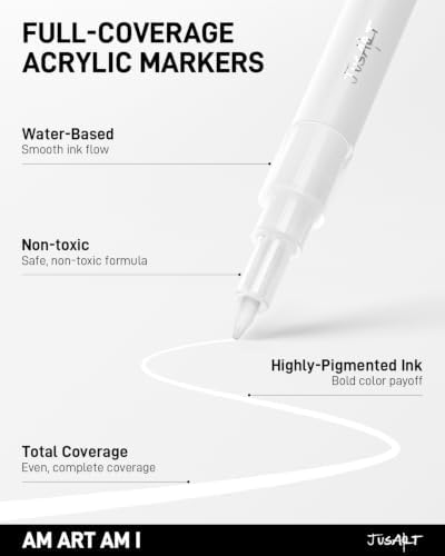 JusArt 0.7mm Fine Point Black & White Permanent Markers, 6 Pack