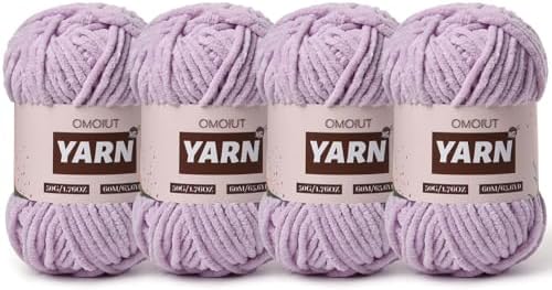 4 Packs Plush Chenille Chunky Crochet Yarn - Baby Yarn for Crocheting Soft - Velvet Yarns Knitting for Blankets Crafts - Fluffy Amigurumi Yarns 200g/262.5yds (4 Light Purple)