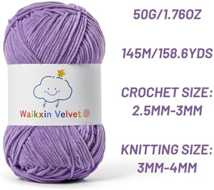 Fluffy Chenille Yarn for Crocheting，Baby Yarn for Crocheting Soft，50g/1.76oz Velvet Amigurumi Yarn ，Fingering Weight Yarns for Crocheting Baby Blankets、DIY Craft.(Purple)