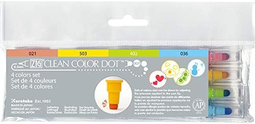 Kuretake CLEAN COLOR DOT Dual tip markers 4 colors set, 0.5mm fine tip and a flexible dot tip, for Journals, Crafts, Illustration, Lettering, Planners, for Adult, Kids, Made in Japan