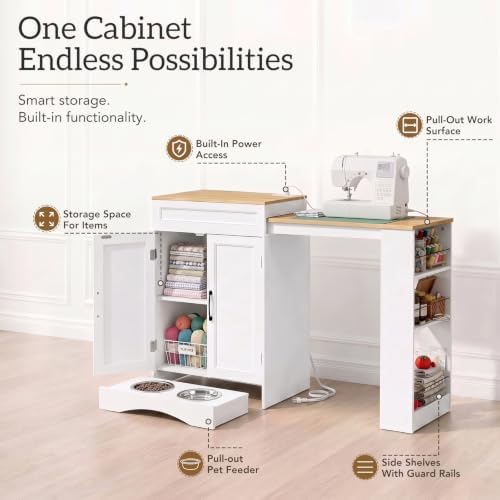 Multipurpose Foldable Sewing and Craft Table with Storage Cabinet