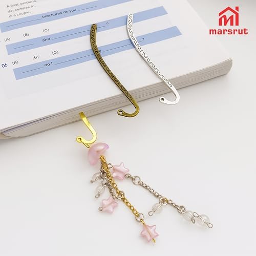 60pcs Metal Bookmark Hooks with Beaded Blanks, Vintage Retro Beading Line Tibetan Carving Pattern Alloy Hook Bookmarks with Hole for Stationery, Reading Enthusiasts, Teacher, DIY, Gifts