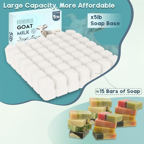 EDSRDRUS 5LB Goat Milk Soap Base, Unscented Melt and Pour Soap Base for DIY Handmade, Deep Pre-Scored Cuts for Effortless Use, Easy to Melt (Goat Milk, 5 Pound)