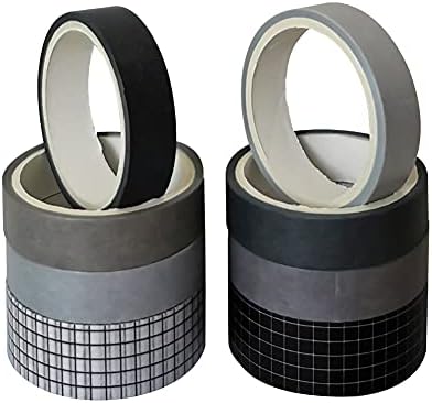 8 Rolls Washi Tape Set Basic Solid Color Black&White Plaid Grid Adhesive Decoration Label Masking Tapes for Journals Scrapbooks Planners Art Craft DIY Album Crafts Project