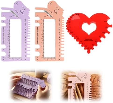 Crochet Gauge Measuring Tool,2026 New Knitting Needle Gauge Sizer,Crochet Hooks & Spinner Yarn Gauge Swatch Ruler Sweater Measuring Tool for Weaving, Crafting (3 PCS)