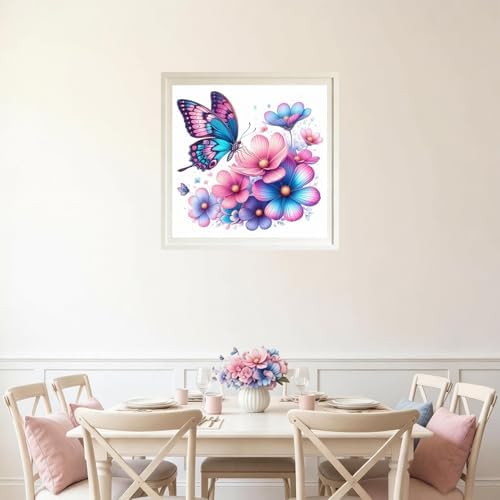 USZDL Butterfly Flower Diamond Art Kits for Adults,Floral 5D Diamond Painting Kits for Beginners,Diamond Dots Round Full Drill Paint with Diamonds Pictures DIY Gem Art Painting Crafts Kits 14x14 inch