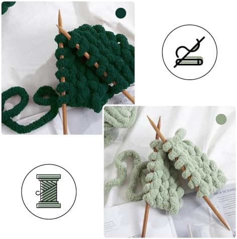 MABOZOO Assorted Chunky Yarn for Hand Knitting 8 Pack, Fluffy Jumbo Chenille Yarn, Soft Plush Yarn Bulky, Giant Thick Fuzzy Yarn for Arm Knitting,Sage Green & Dark Green(31.7 yds,8 oz Each Skein)