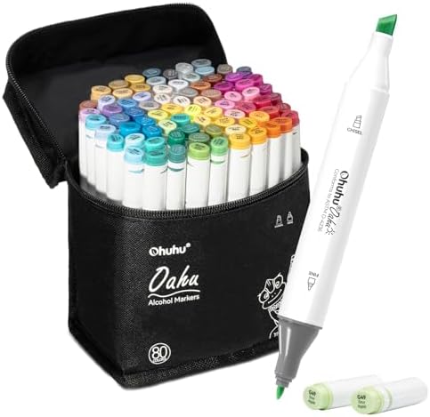 Ohuhu Alcohol Markers - AP Certificated 80-color Dual Tips Art Marker Set for Artist Designer Adults Coloring Illustration, Chisel and Fine Dual Tips, Oahu of Ohuhu Markers, Refillable