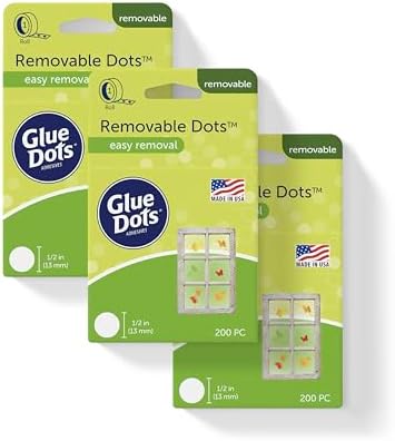 Glue Dots Double-Sided Removable Dots, 1/2'', Clear, 3 Pack includes 3 rolls of 200 (600 total dots)