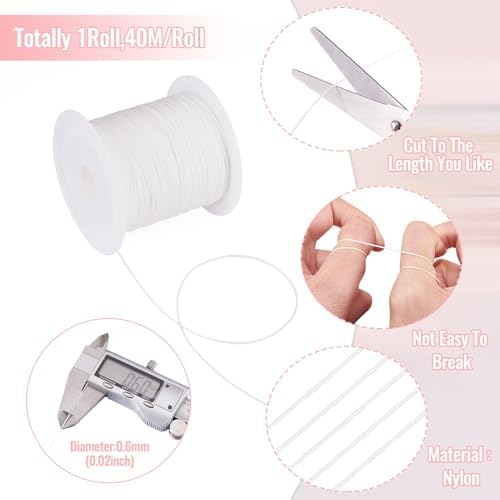 Nylon String for Bracelets, 0.6mm Nylon Beading Thread 43 Yards Friendship Bracelet String Chinese Knotting Cord for Kumihimo Necklaces Tassels Jewelry Crafts (White)