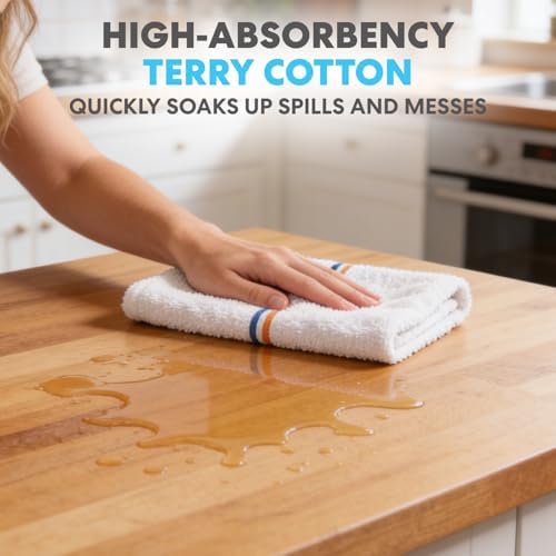 SIMPLI-Magic Terry Bar Mop Towels - 60 Pack, 15 x 18 Inch Cotton Kitchen Cleaning Towels, Highly Absorbent & Reusable for Kitchen, Bar & Commercial Use
