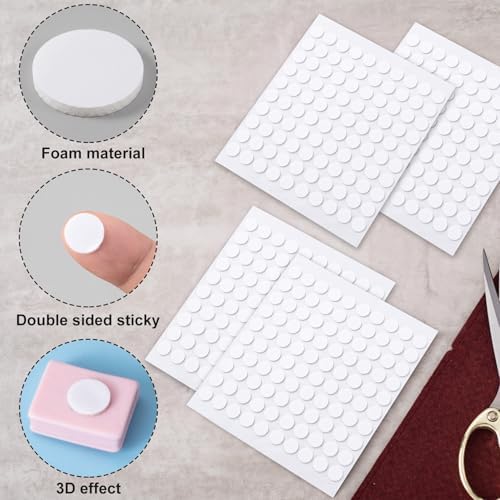 Joez Wonderful 4 Sheets Foam Adhesive Squares, 400pcs Total Double Sided Self Adhesive Circles, 0.39in Precut Squares Strips Foam Tape for DIY Arts Crafts- White