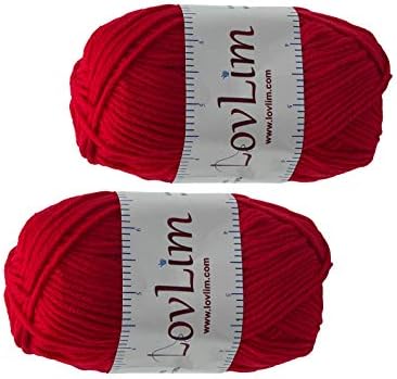 Yarn Pack, 2 skeins of 50g Each, Soft Cotton Yarn for Crochet and Knitting, Craft DK Amigurumi Yarn (Red)