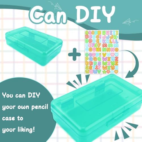 Mint Green Hard Pencil Case Plastic Large Capacity Clear Pencil Box Crayon Box Organizer 1 Pack Storage Container Organizer Boxes for Pens School Stylish Art Office Supplies Storage Medium for Boys