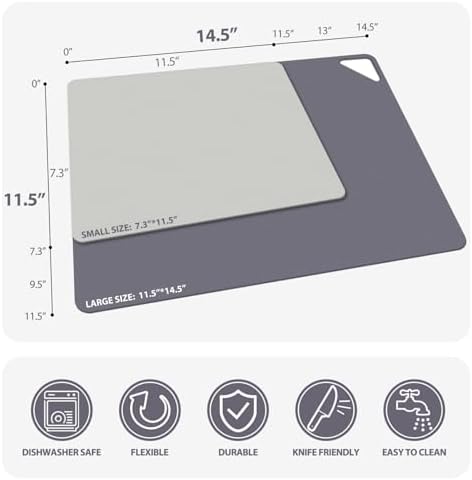 WK Flexible Plastic Cutting Boards for Kitchen Set of 6, Non Slip Cutting Board Mats with Hole, Cutting Boards for Meat, BPA Free, Dishwasher Safe, Multi Size