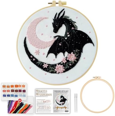 JOZYSH Black Dragon Handmade DIY Embroidery kit,Suitable for Adult Beginners,Includes Embroidery Cloth, Instructions, Embroidery Frame and Needle and Thread, Suitable for Holiday Gifts (Dragon)