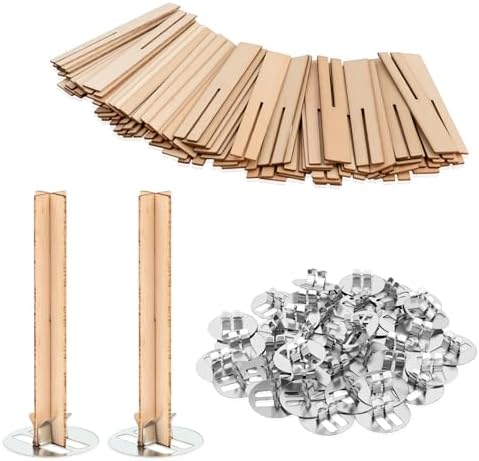 40 Set Wood Candle Wicks Cross Shape 2.4x0.4inch / 60x10mm, Cross Wooden Wicks w/Iron Stands for Soy Candle Making, Natural Wood Wick Core Handmade Candles Supplies