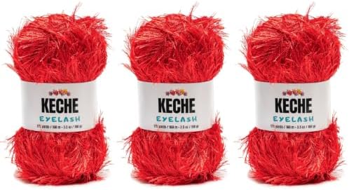 Eyelash Fun Fur Yarn - Premium Soft Crochet Yarn DIY Hand Knitting 100% Polyester 175 Yds 3.53 Oz (Pack of 3) - Red
