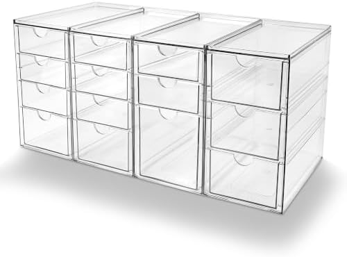 Prsildan Acrylic Desk Organizers with 14 Drawers, Stackable Makeup Storage