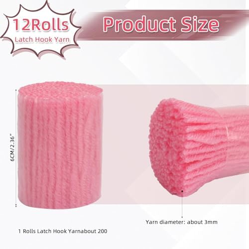 AKZYTUE 12 Rolls Latch Hook Yarn, Precut Rug Yarn for Latch Hook Kits, Crochet Yarn Bundles for Latch Hook Rug Making, DIY Tapestry Crafts for Adults & Beginners,Pink