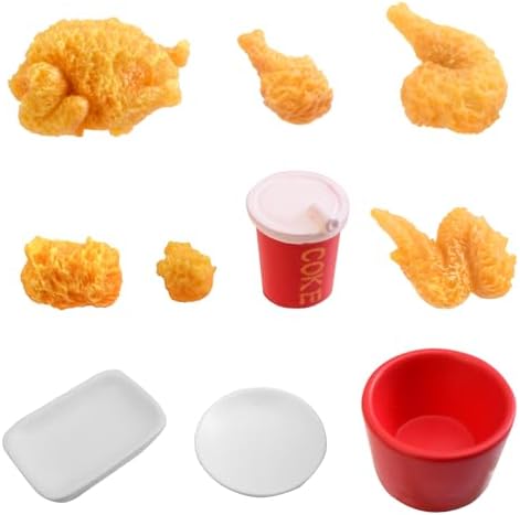 Mini Chicken Bucket Ornaments, 10 Pcs Resin Fast Food Decor