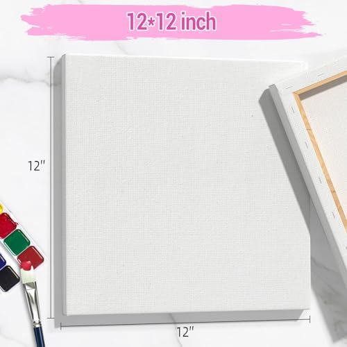 HANSILK Stretched Canvas for Painting 12x12 Inch 6 Pack, Triple Primed 100% Cotton Blank Canvases, 5/8 Inch Pine Wood Frame Art Canvas for Acrylic Oil Watercolor, Artists Students Beginners