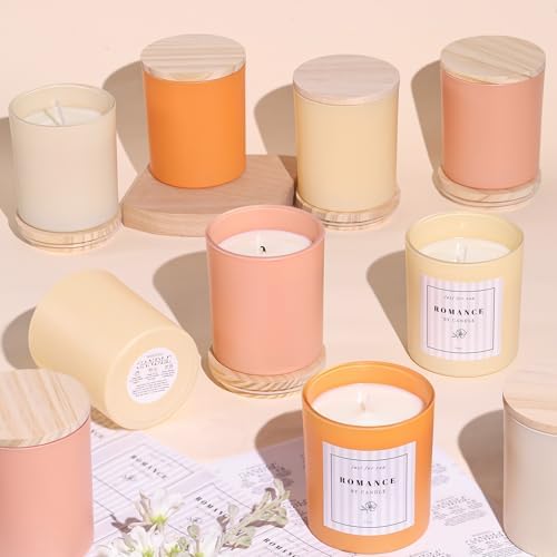12Pcs Assorted Orange Candle Jars for Making Candles, 10oz Empty Jars with Bamboo Lids and Labels, Glass Candle Jars for Candle Making Supplies, Candle Containers for DIY Gifts